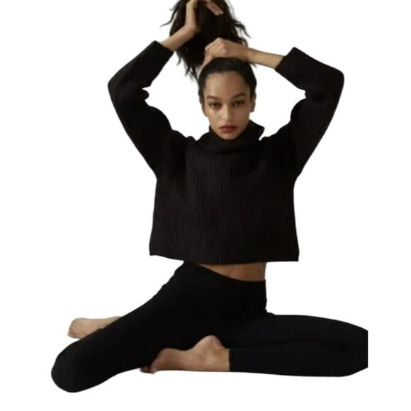 Thakoon Black Alpaca Chunky Knit Cropped Turtle Neck Sweater Sz XL NWT - Picture 2 of 6